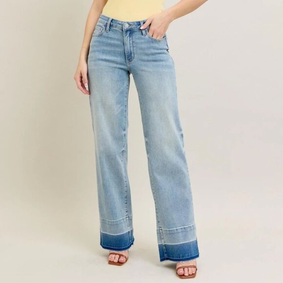 ✨ Judy Blue Mid Rise Release Hem Wide Leg Jeans – Size 11(30), NWT ✨ - Picture 1 of 16